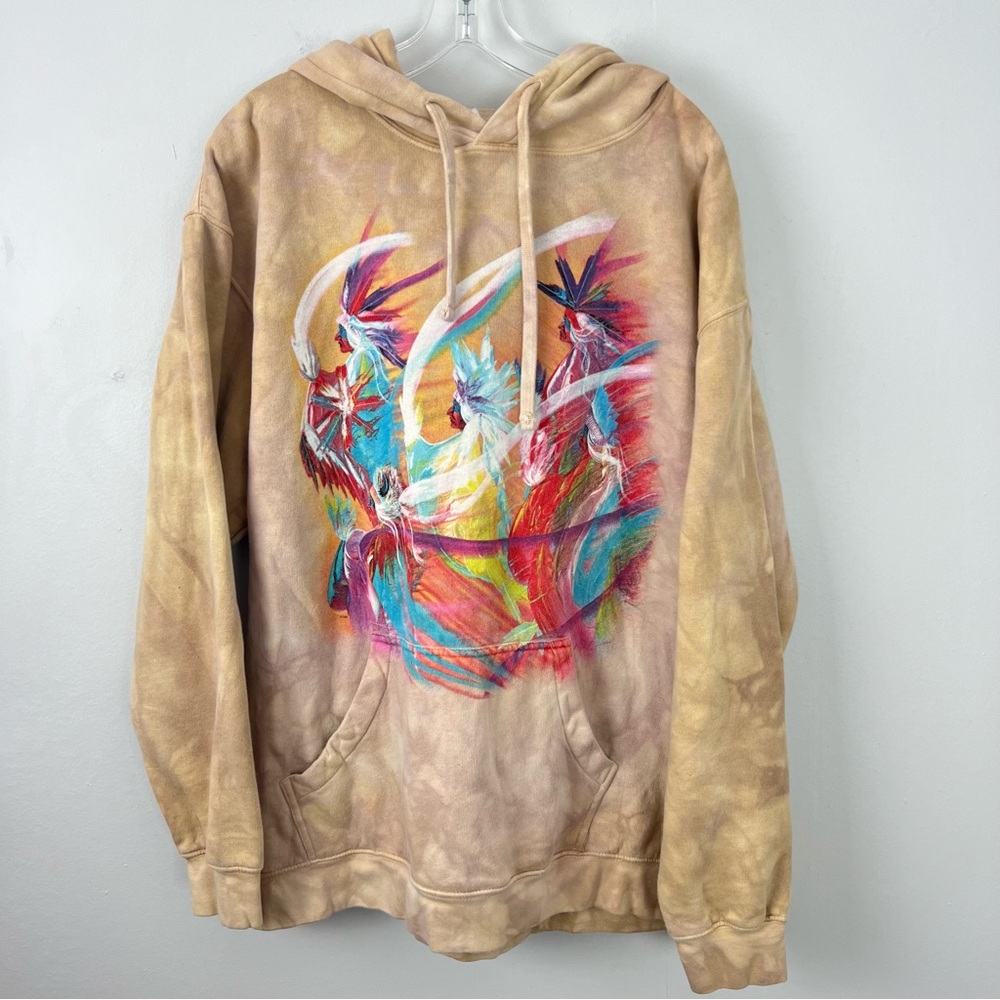 The Mountain Tie Dye Hoodie with Colorful Native American Feather Design
